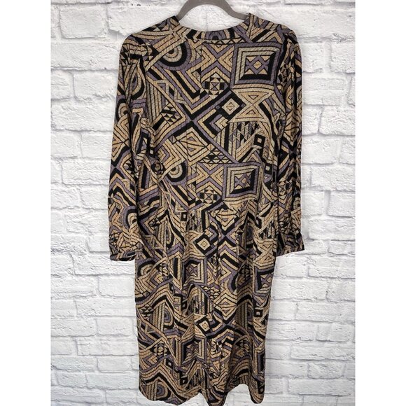 WORLD MARKET Women's Purple Black Geometric Long Sleeve Dress NWT S/M - Picture 5 of 5
